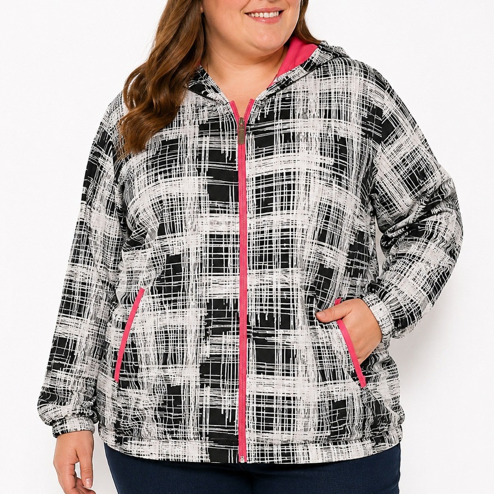 Activology Womens 3X Windbreaker Jacket Plus Size Hooded Black‎ Pink Zip